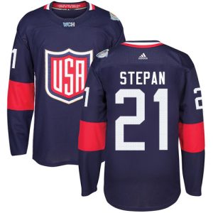 Herren Team USA #21 Derek Stepan Authentic Navy Blau Auswärts 2016 World Cup Hockey